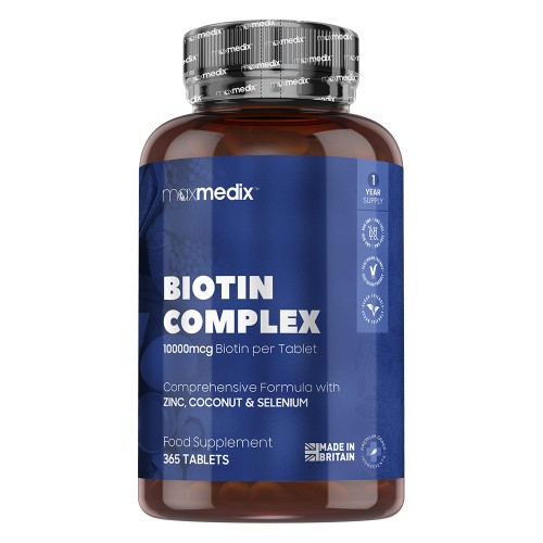 Biotin Complex - 10000 mcg 365 Tablets - Natural Thinning Hair Supplements for Men & Women
Biotin Complex - 10000 mcg 365 Tablets - Natural Thinning Hair Supplements for Men & Women