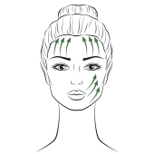 Usage of  gua sha tool on cheeks, jawline & forehead