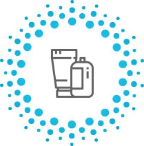 circle made up of little circles with a cartoon bottle and tube circle made up of little circles with a cartoon bottle and tube