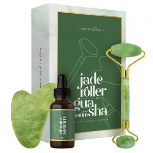 Eco Masters Jade Facial Roller With Gua Sha & Serum - 1x Jade Roller + 1x Gua Sha + 30ml Vitamin C Serum