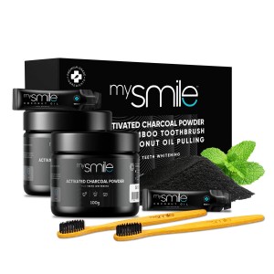 Eco Masters mySmile Activated Charcoal Powder with Bamboo Toothbrush and Coconut Oil Pulling