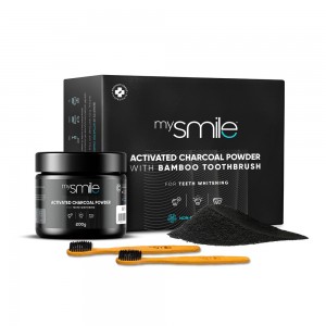 mySmile Activated Charcoal Teeth Whitening Powder with Bamboo Toothbrush