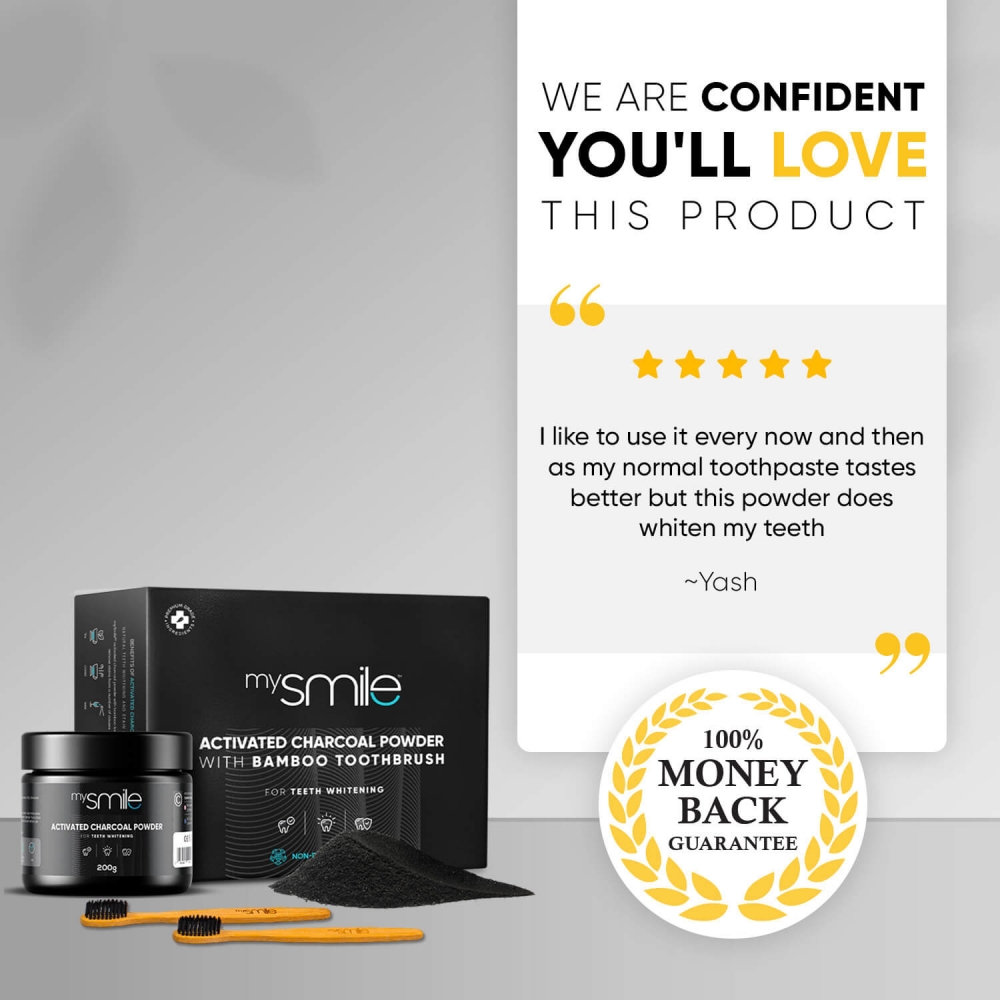 Reviews of mySmile activated charcoal teeth whitening powder
