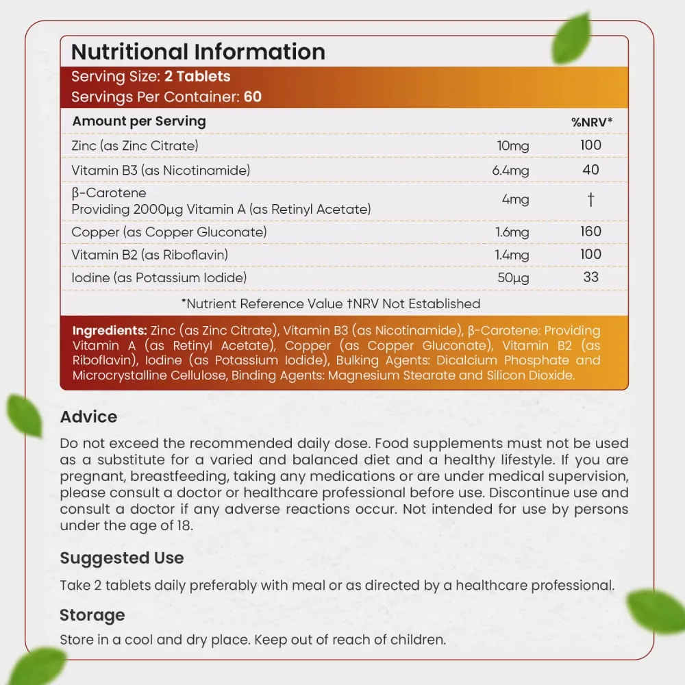 tanning tablets nutritional information