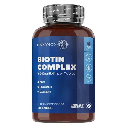 Biotin For Hair & Nails - 10000 mcg 365 Tablets - Vitamin B7 Supplement