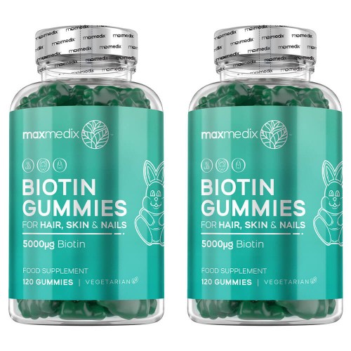 

Biotin Gummies for Hair, Skin and Nails - Chewable Beauty Supplement With Vitamins - 120 Gummies - 2 Pack
