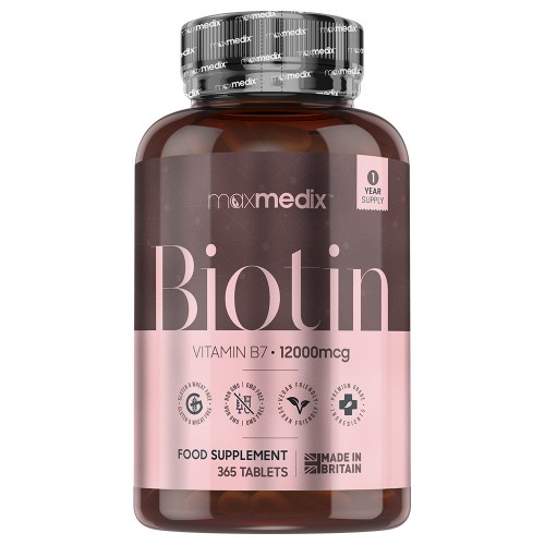 

Maxmedix Biotin Tablets - 12,000mcg 365 Tablets with Vitamin B7 - For Thinning Hair