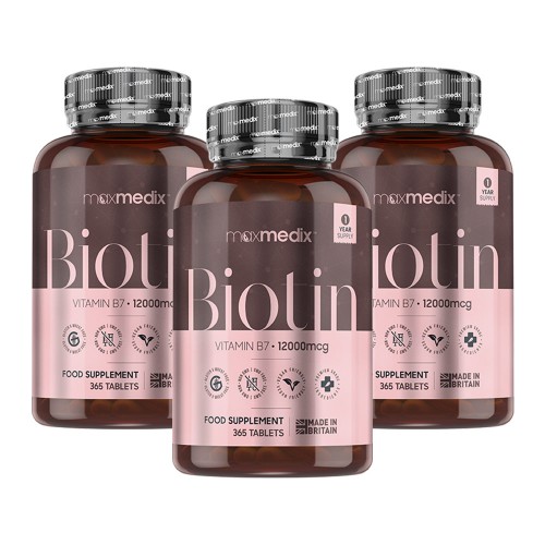 

Maxmedix Biotin Tablets - Vitamin B7 For Thinning Hair - 12,000mcg Strength Per Serving - 1095 Tablets - 3 Pack