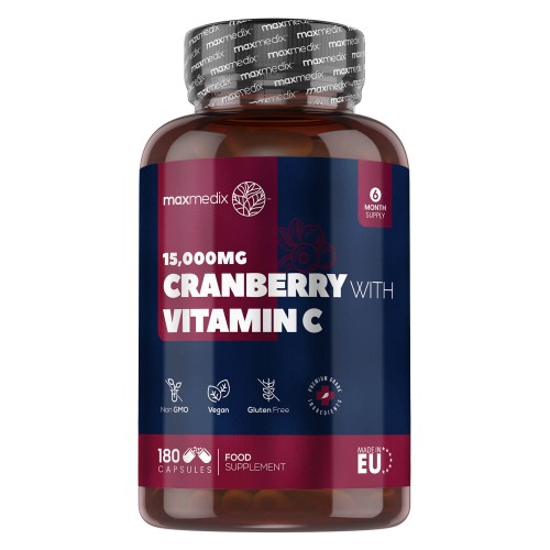 Cranberry Tablets - 15,000 mg 180 Servings - High Strength Cranberry Supplement Plus Vitamin C