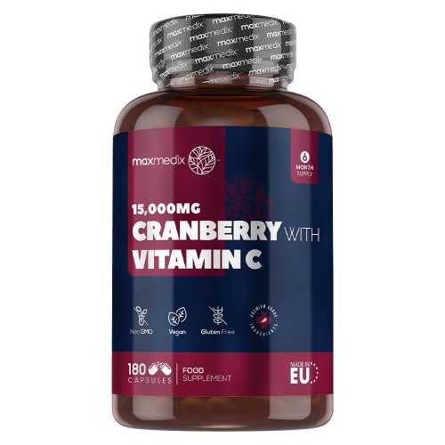 

Cranberry With Vitamin C - 30,000mg 180 Capsules - High Strength Natural Cranberry Supplement