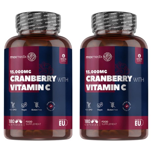 

Cranberry With Vitamin C - Natural Food Supplement - 30,000mg Strength - 180 Capsules - 2 Pack