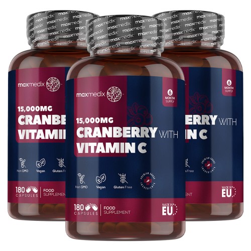 

Cranberry With Vitamin C - Natural Food Supplement - 30,000mg Strength - 180 Capsules - 3 Pack