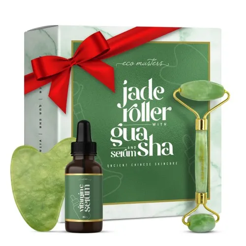 Jade Roller & Gua Sha With 30 ml Vitamin C Serum Eco Masters Facial Roller kit