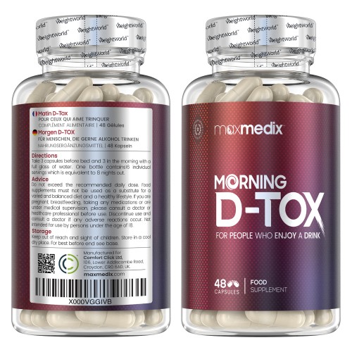 Bottle front and back of Morning D-Tox capsules