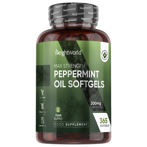 Peppermint Oil Capsules - 200mg. 365 Softgels - Natural Supplement For Bad Breath - Soothing for the Stomach