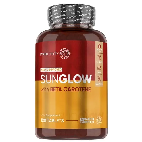 Sunglow Natural Tanning Tablets - 60 Natural Tan Supplement  - With Lutein, Copper & Grape Seed Extract - Made In UK