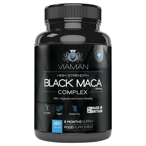 Viaman Black Maca Complex - 5500mg -180 Capsules - High Strength Black Maca Root Supplement For Men