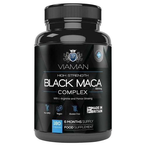 Viaman Black Maca Complex - 5550 mg - 180 Capsules - High Strength Black Maca Root Supplement For Men